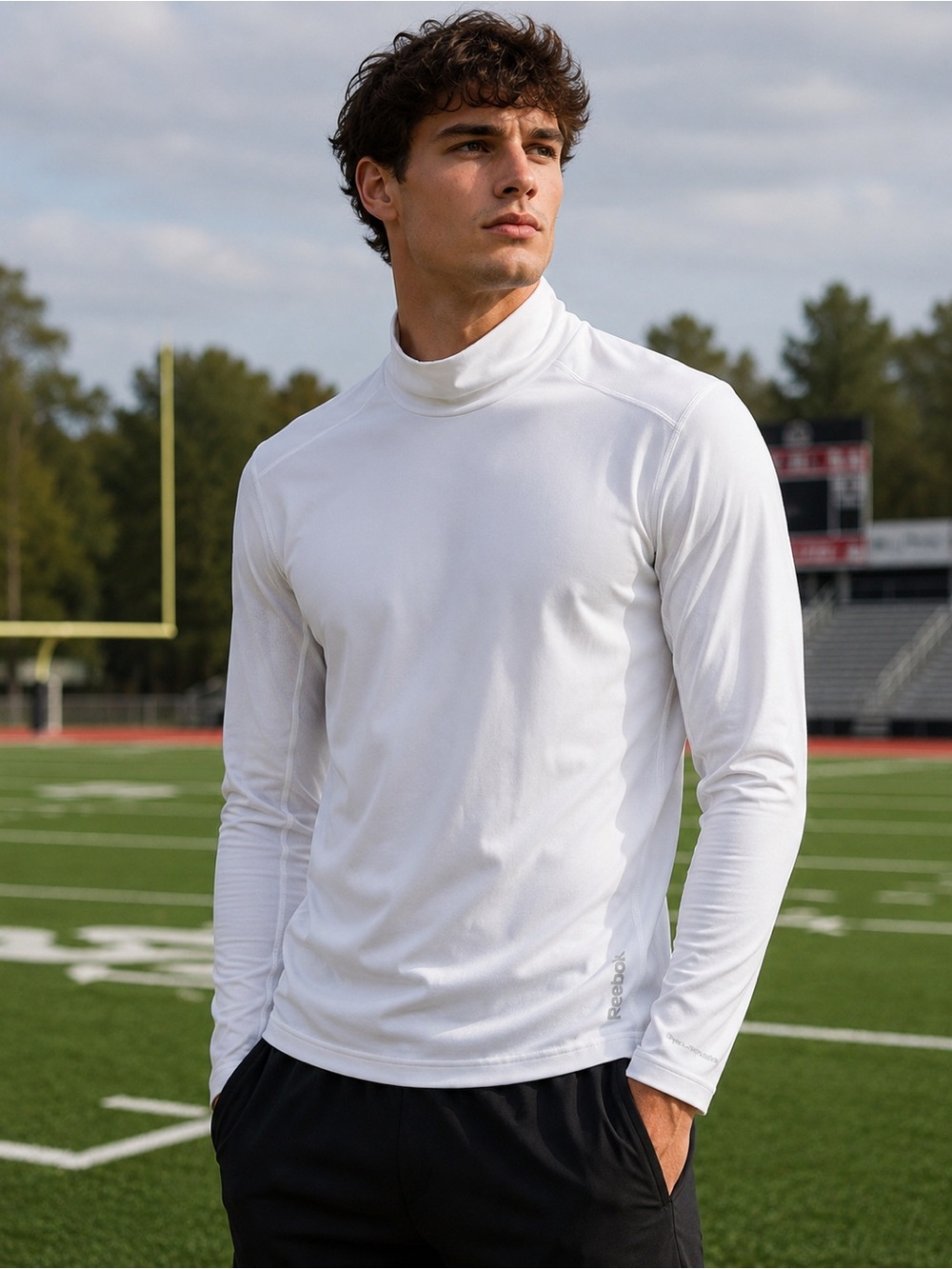 Reebok White Long Sleeve Mock Neck Performance Top